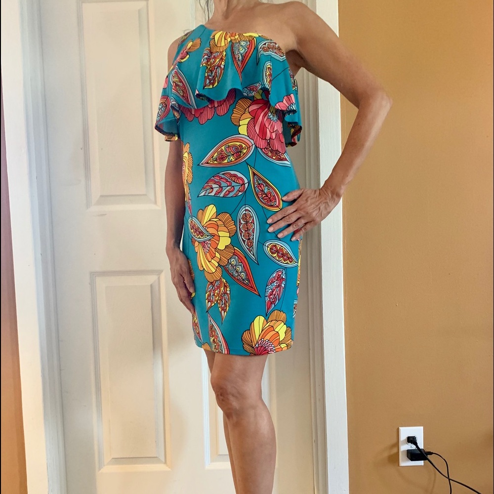 Trina Turk Asymmetrical Ruffle Top Dress